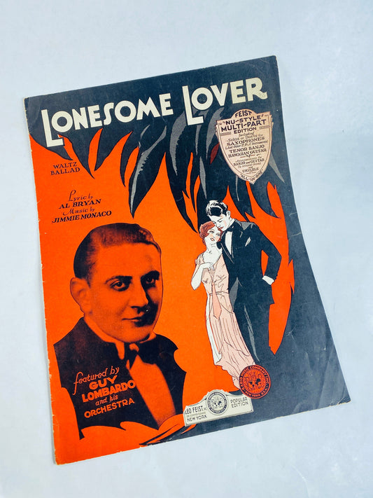 1930 vintage Lonesome Lover musical score Waltz Ballad Guy Lombardo Al Bryan. Nu-Style Feist Edition sheet music