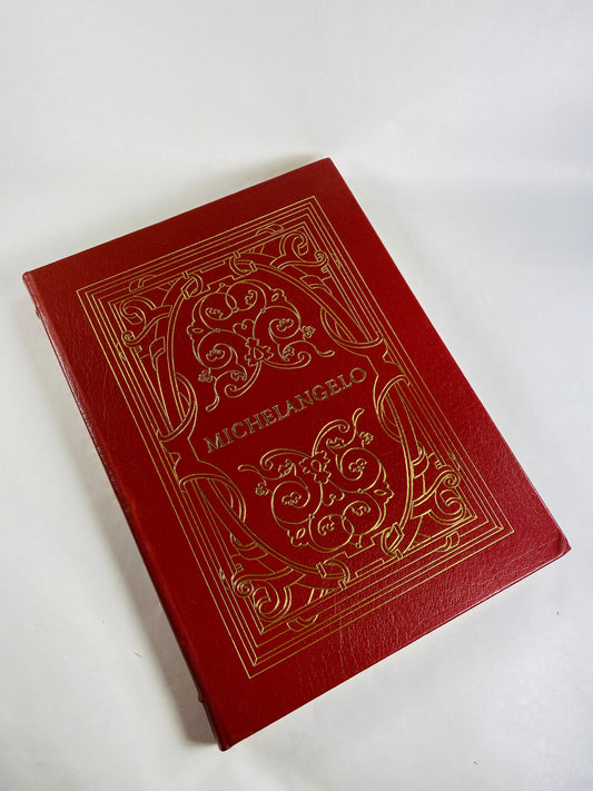 Michelangelo Buonarroti vintage EASTON Press book circa 1983 Bound in GORGEOUS red leather gold embellishments. Art home decor gift