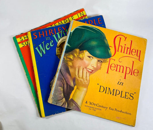 1930s Shirley Temple vintage paperback books Wee Willie Winkie, Dimples, Susannah of the Mounties rare movie collectibles nursery decor