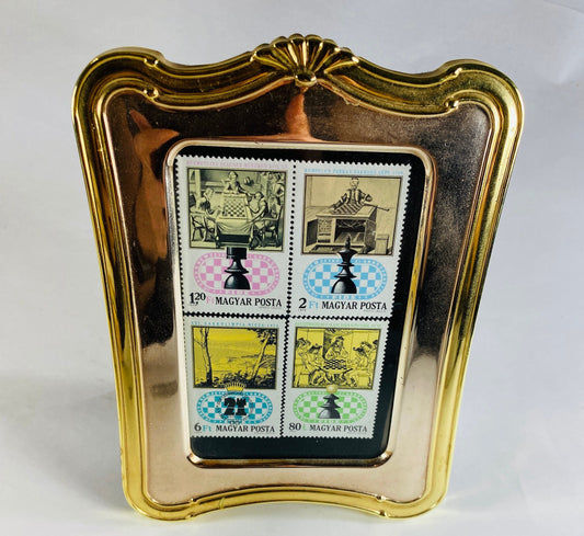Vintage Chess Magyar Posta stamps from Hungary circa 1991 home decor framed postage stamps Collectible bookshelf gift