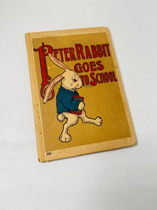 Peter Rabbit Goes to School vintage Saalfield book circa 1917 Children's Easter gift collectible Poor Condition with children's coloring