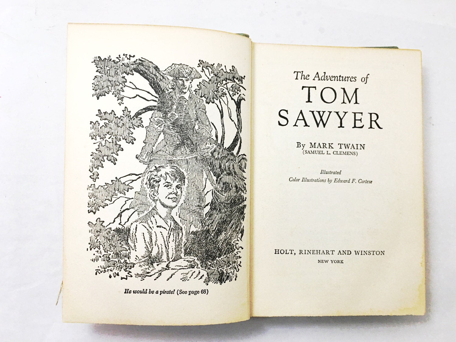 1961 Adventures of Tom Sawyer vintage book by Mark Twain Samuel Clemens green bookshelf decor Christmas stocking stuffer