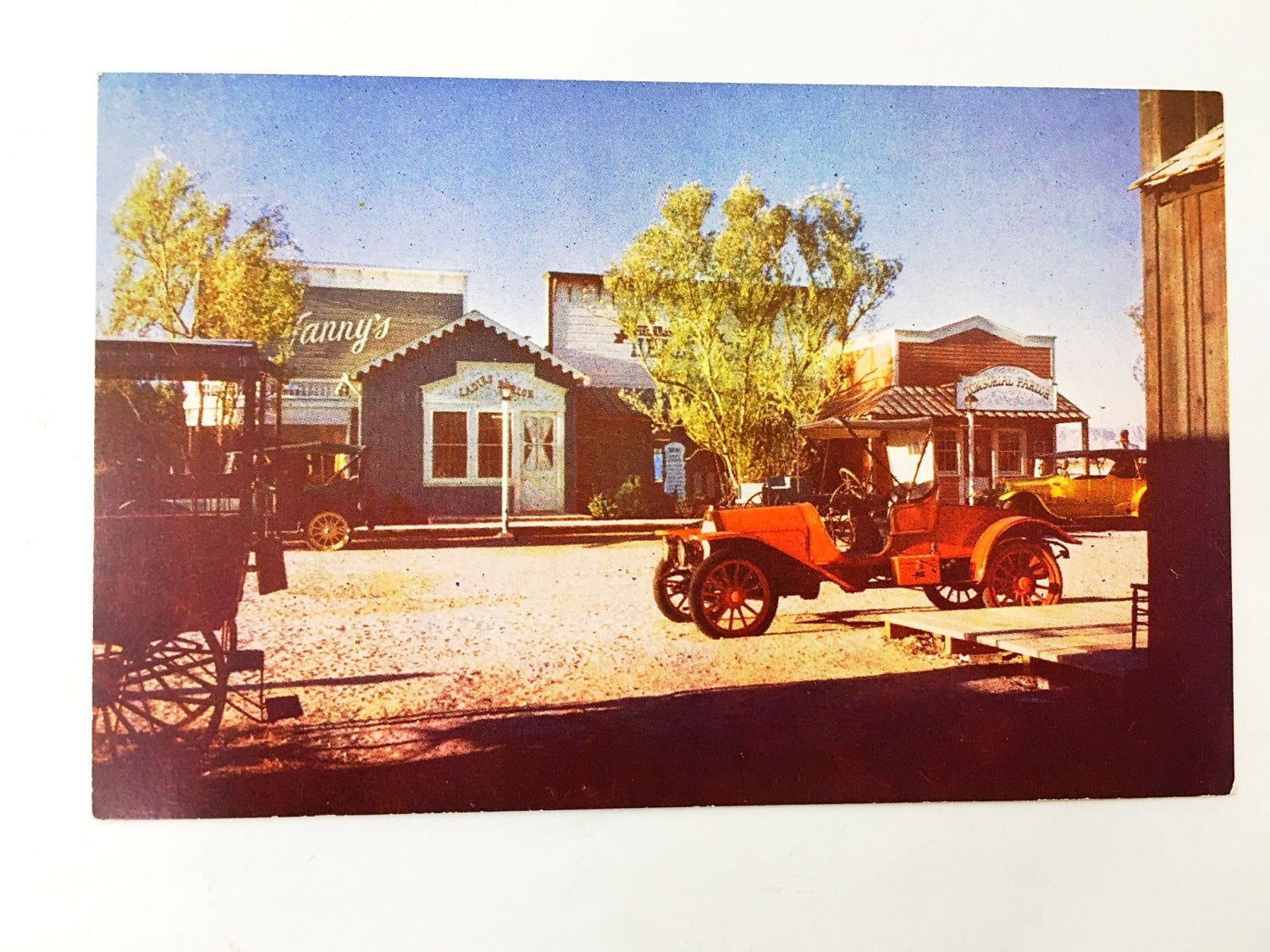 Vintage goldrush Postcard. Unused. Authentic postcard from 1950s. Stage coach postcard from Frontier Village. Kodachrome. Color Card.