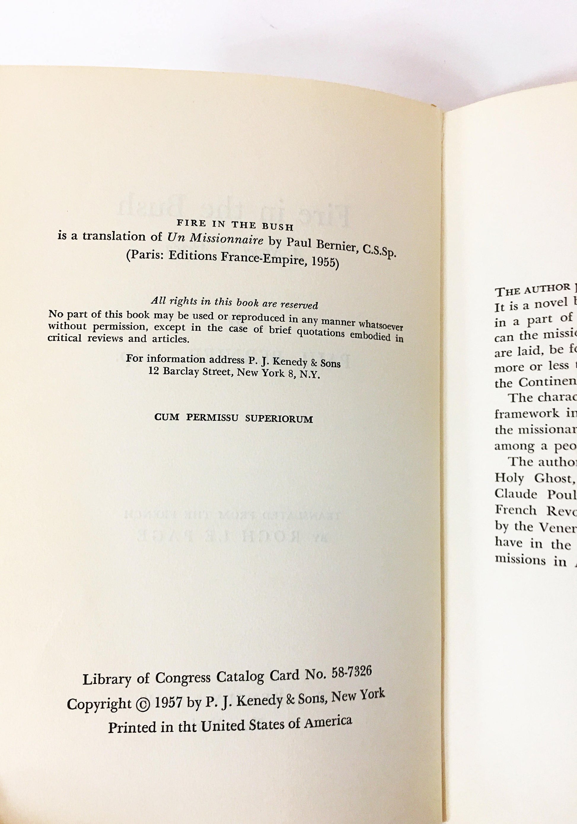 Fire in the Bush FIRST EDITION vintage book of Africa by Paul Bernier. Dust jacket P. J. Kenedy 1957. Roch Le Page. Vintage book. Gift