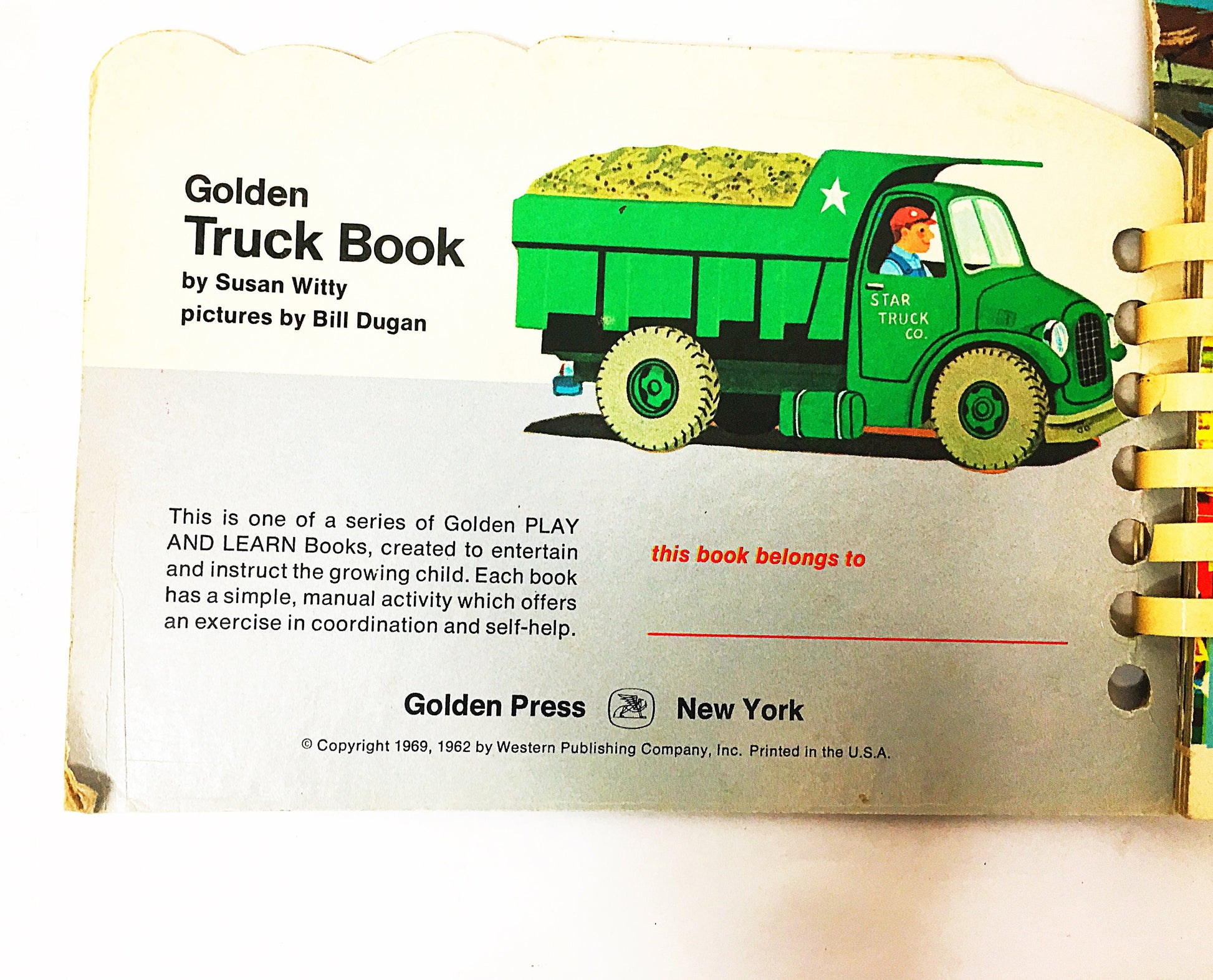 Golden Truck Book. Susan Witty and Bill Dugan. Play and Learn Golden Book circa 1969. Unmarked pages. Little Golden Book. Vintage