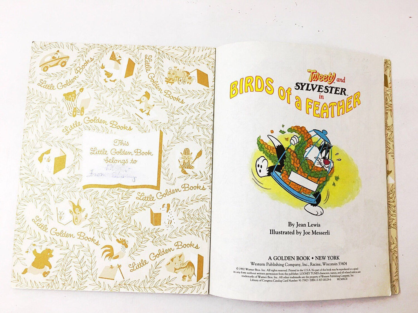 Tweety and Sylvester book Birds of a Feather Little Golden Book FIRST EDITION Children's at home reading Purple vintage Nursery Decor 1992