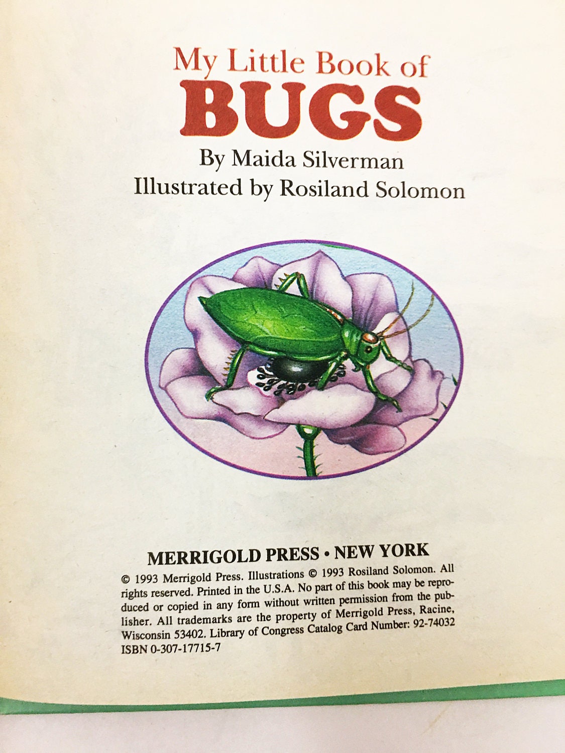 My Little Book of Bugs. FIRST EDITION. Maida Silverman. Rosiland Solomon. Circa 1993. Little Golden Book. Vintage children's Book.