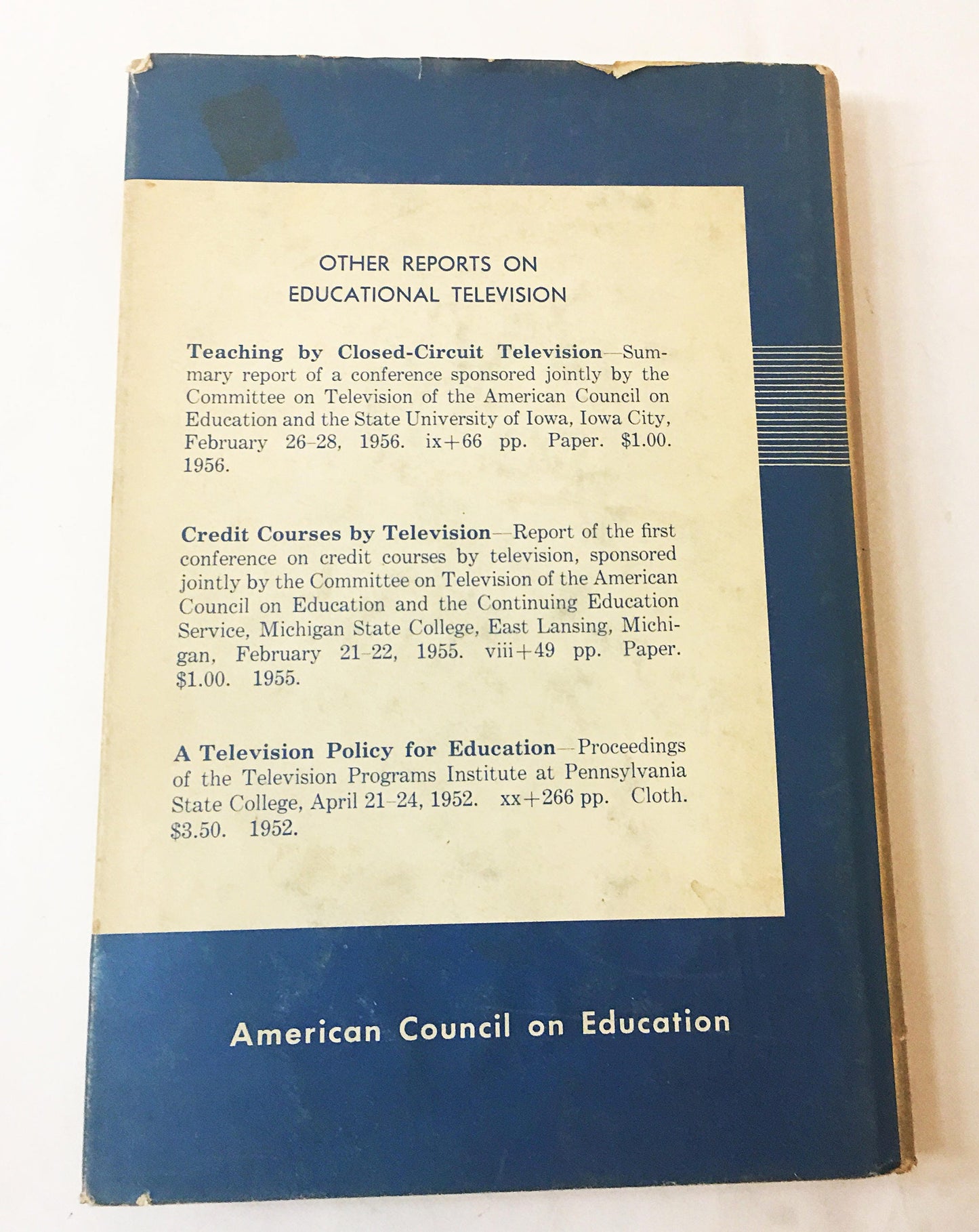 College Teaching By Television. FIRST EDITION vintage book circa 1958. John Adams. American Council on Education. Book lover gift