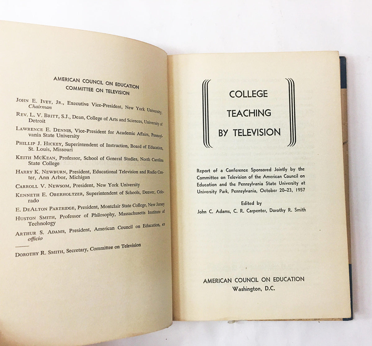 College Teaching By Television. FIRST EDITION vintage book circa 1958. John Adams. American Council on Education lover gift teacher