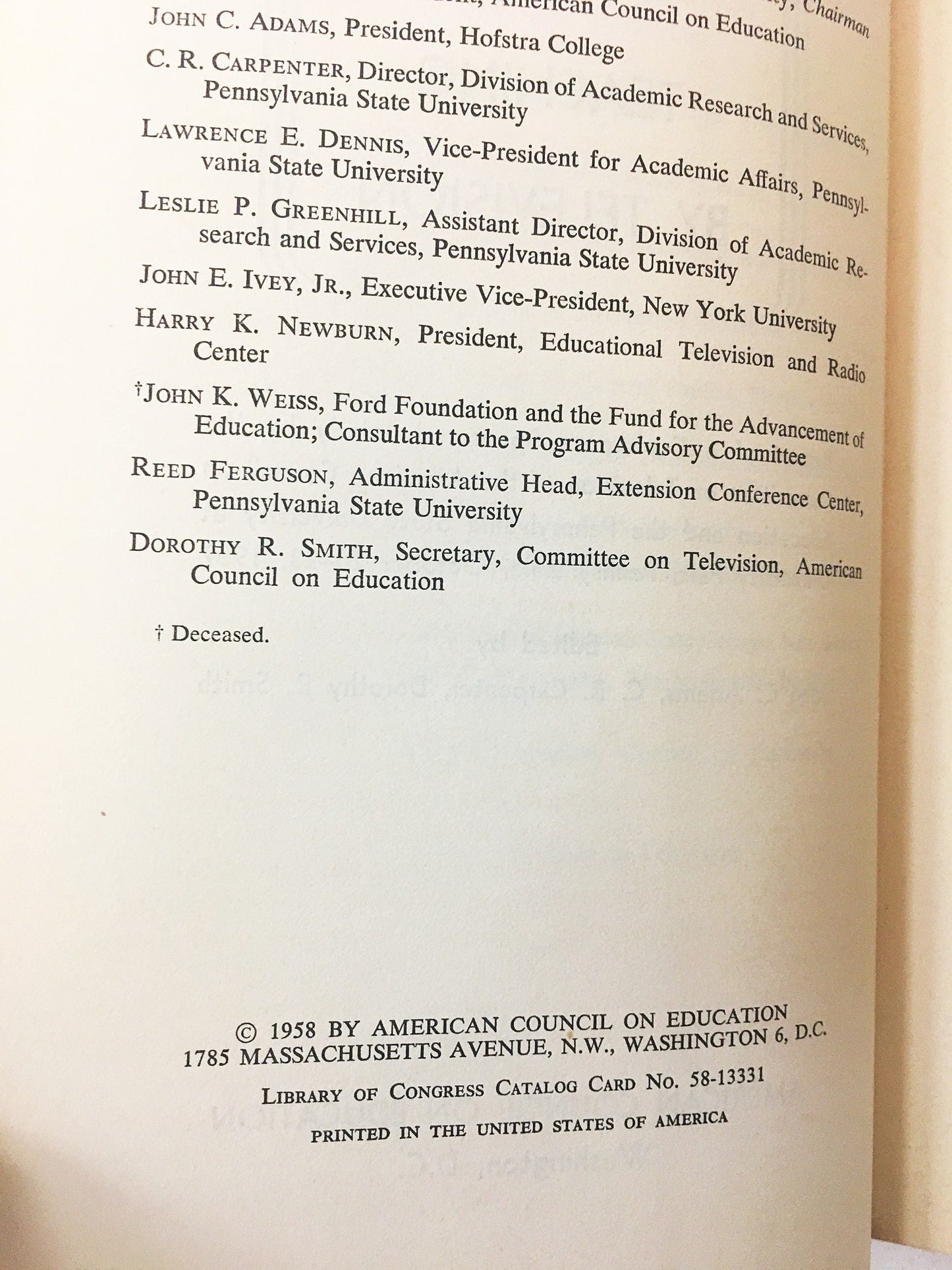 College Teaching By Television. FIRST EDITION vintage book circa 1958. John Adams. American Council on Education. Book lover gift