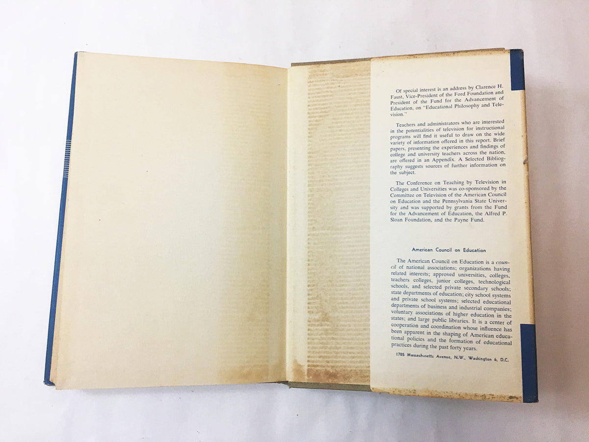 College Teaching By Television. FIRST EDITION vintage book circa 1958. John Adams. American Council on Education lover gift teacher