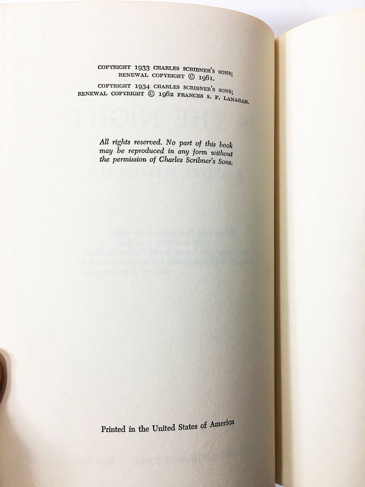 Tender is the Night book circa 1962. F. Scott Fitzgerald. Scribner, NY. Beautiful work of classic American literature!