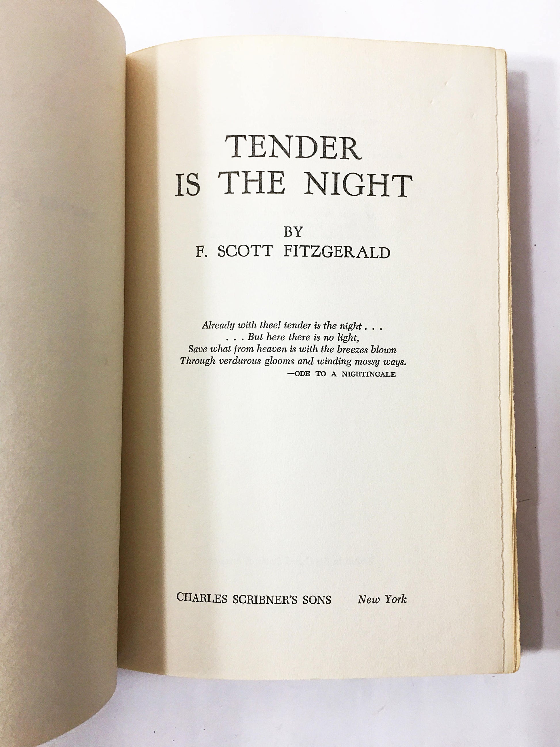 Tender is the Night book circa 1962. F. Scott Fitzgerald. Scribner, NY. Beautiful work of classic American literature!