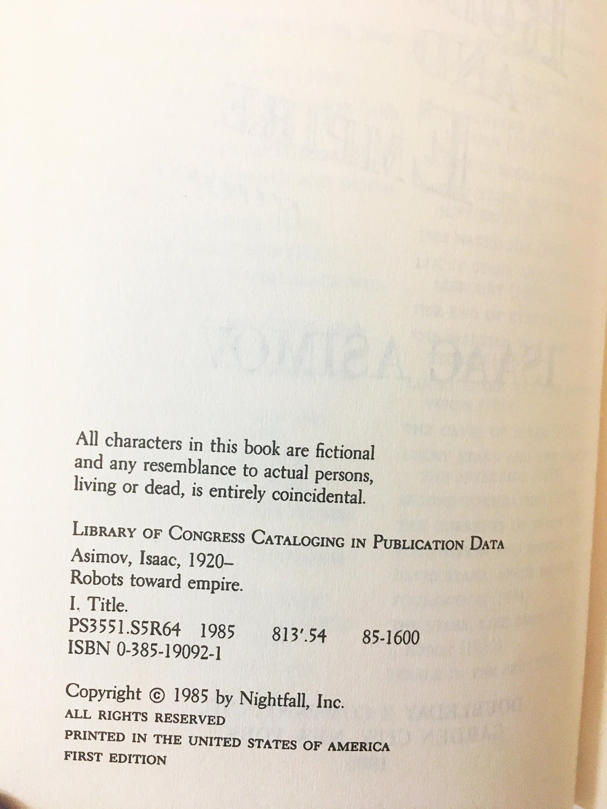 1985 Issac Asimov Robots & Empire concluding book bridging the Robot novels and the Foundation series Vintage First Edition Galactic Empire