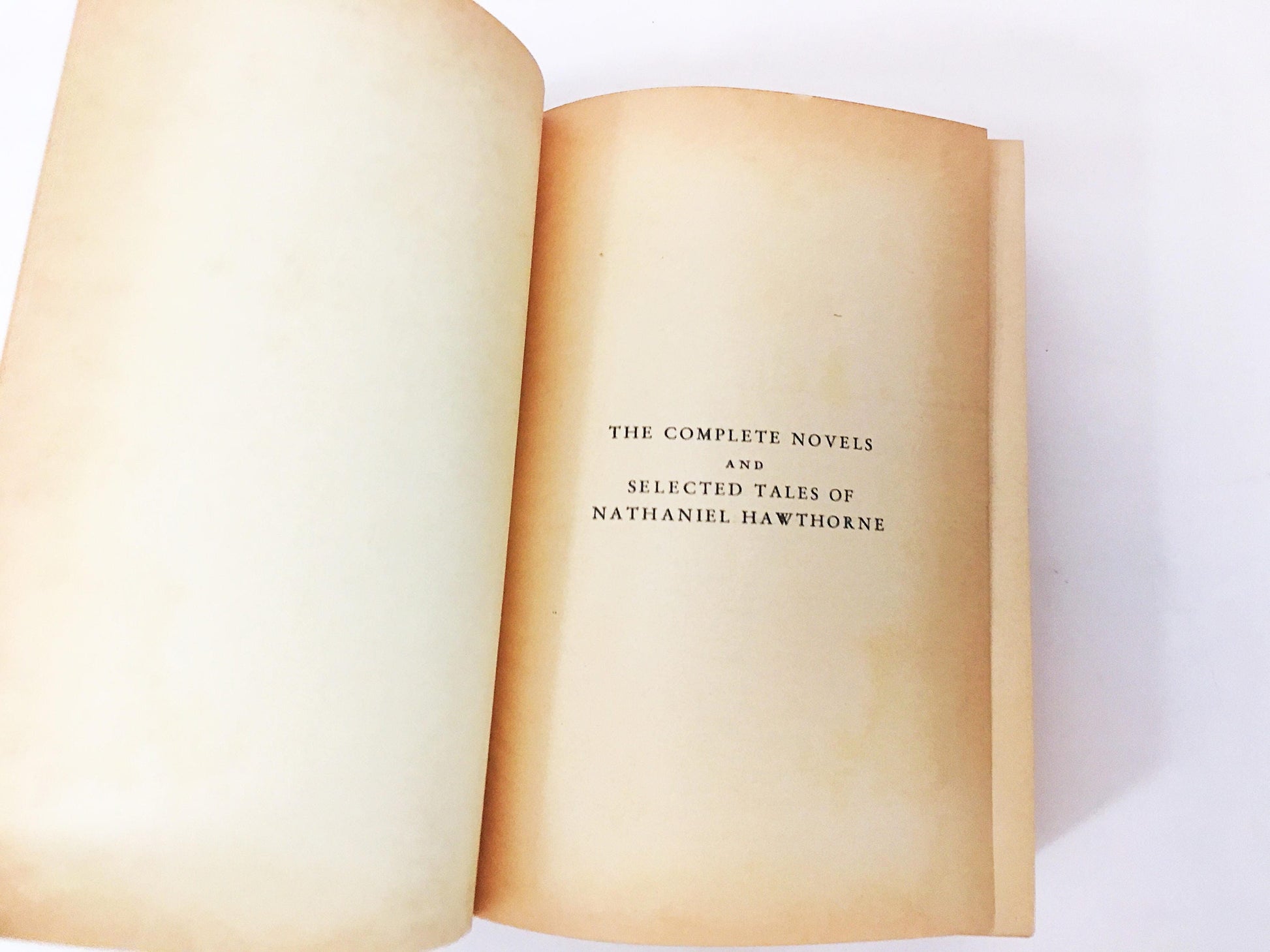 Nathaniel Hawthorne Complete Novels and Selected Tales. Yellow bookshelf home decor Modern Library vitnage book circa 1965.