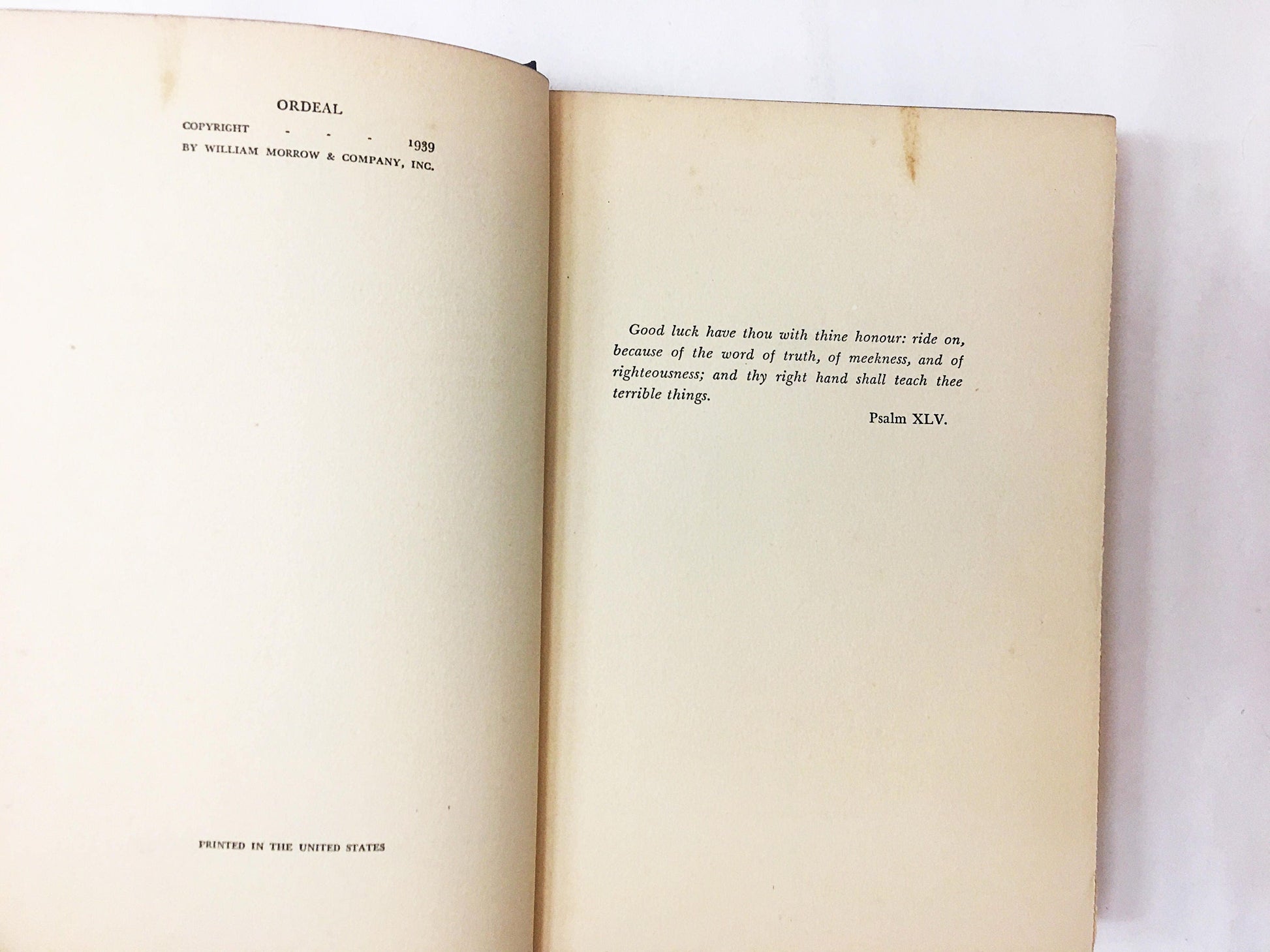 Ordeal by Nevil Shute FIRST EDITION vintage book circa 1939 Blue cloth covered boards Bombs and the world's new kind of war. Military