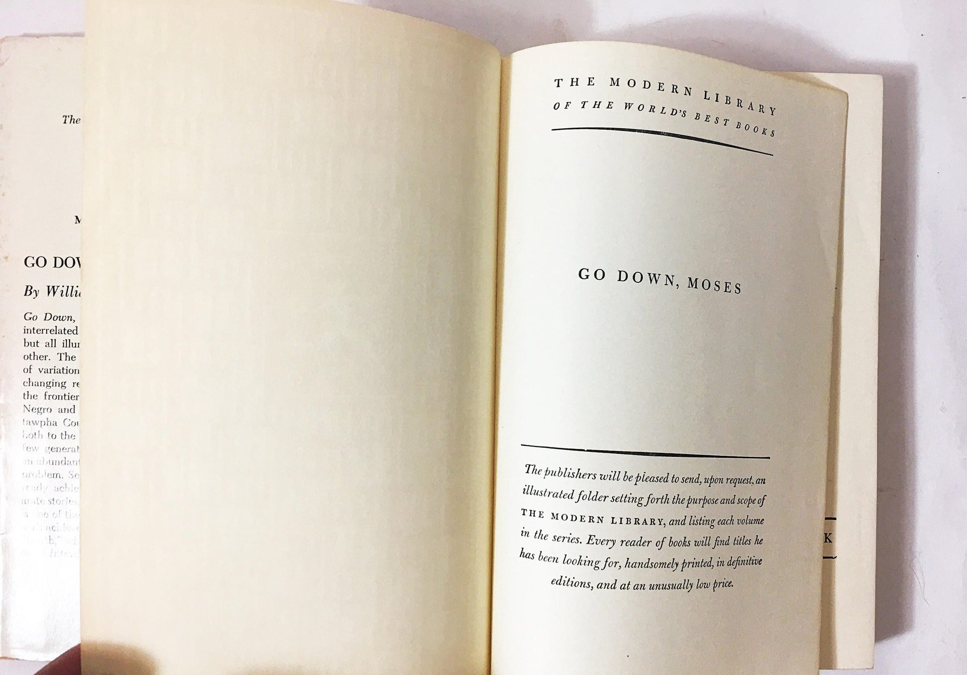 1955 Go Down, Moses vintage Modern Library Book by William Faulkner with dust jacket Stories of race, class, the South. Gift