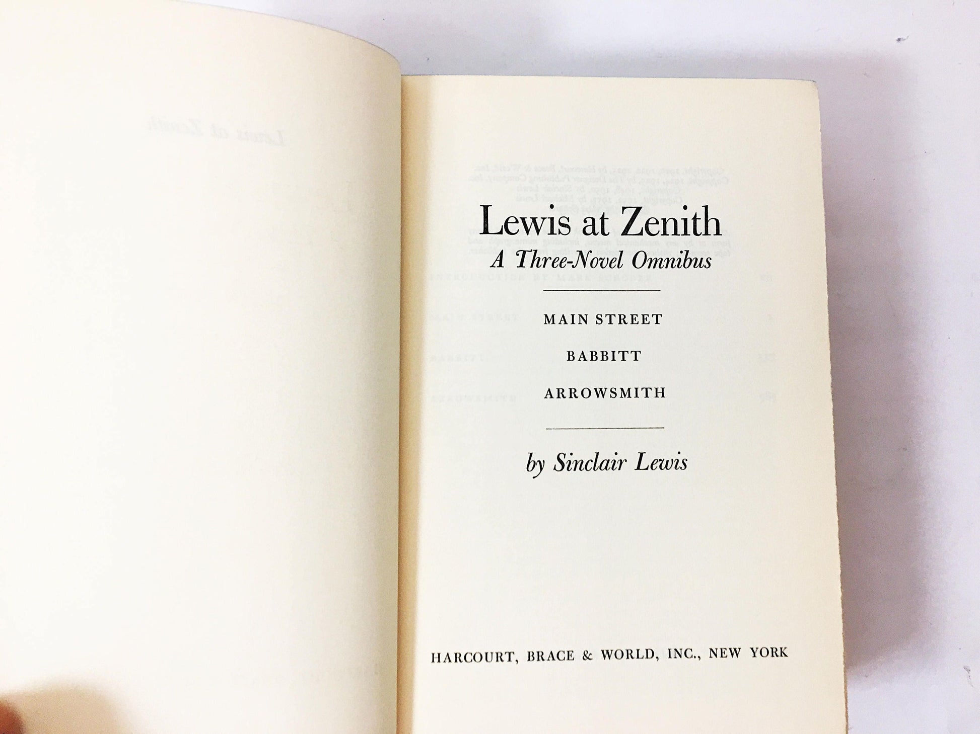 1961 Lewis at Zenith by Sinclair Lewis includes Main Street, Babbitt and Arrowsmith Vintage book gift.