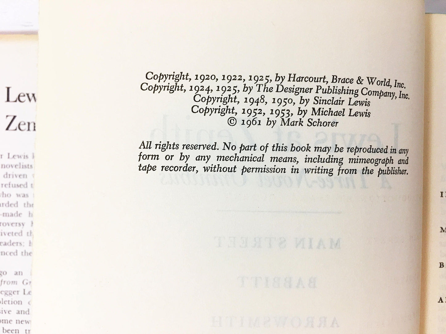 1961 Lewis at Zenith by Sinclair Lewis includes Main Street, Babbitt and Arrowsmith Vintage book gift.