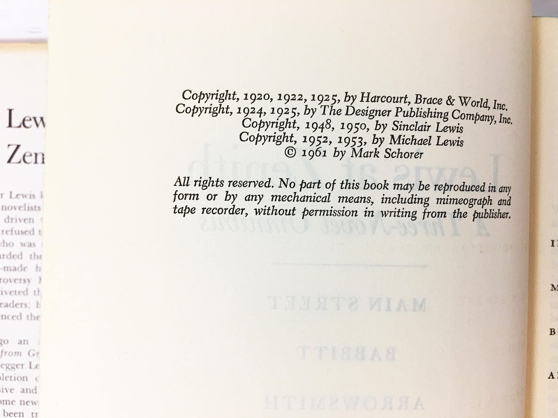 1961 Lewis at Zenith by Sinclair Lewis includes Main Street, Babbitt and Arrowsmith Vintage book gift.