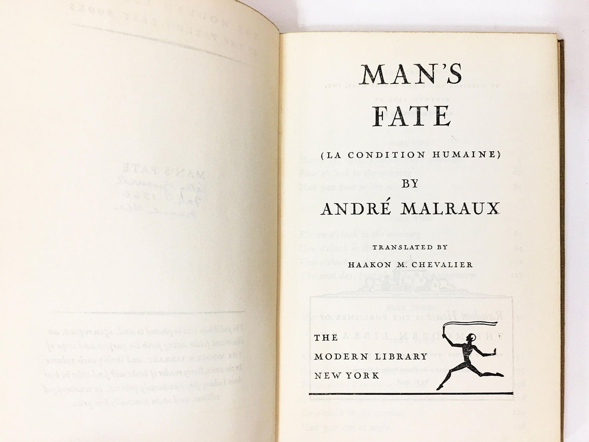 Man's Fate vintage book by Anre Malraux Modern Library circa 1961 Failed communist insurrection in Shanghai in 1927.