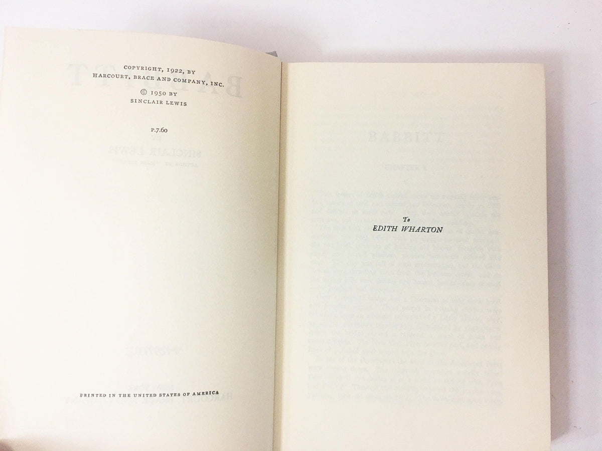 Babbitt vintage book by Sinclair Lewis circa 1950. Grey cloth Satirical novel about middle-class life and social pressure conformity.