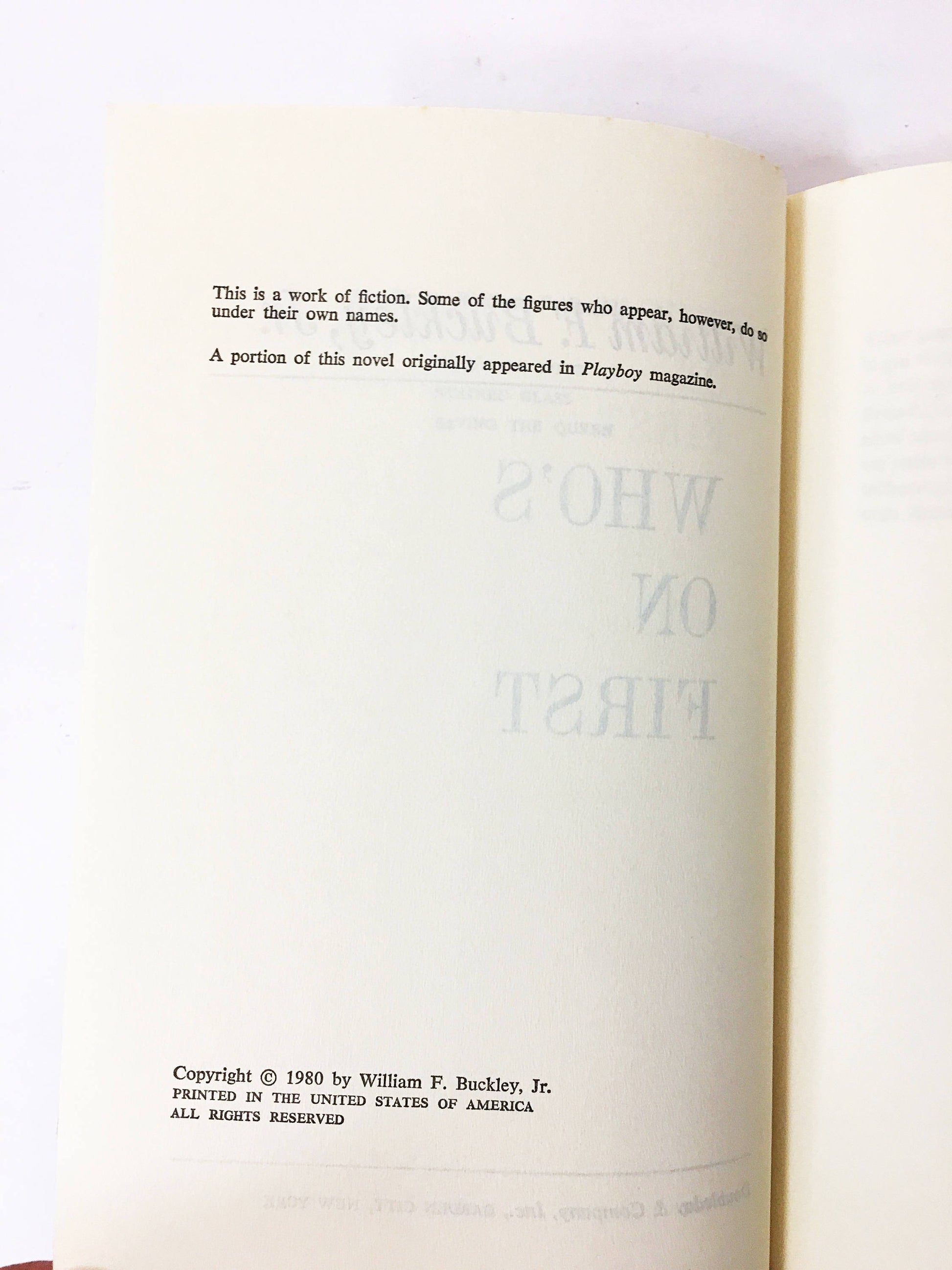 1980 Who's on First by William F Buckley, Jr Vintage book about Blackford Oakes and KGB spies in the race for space