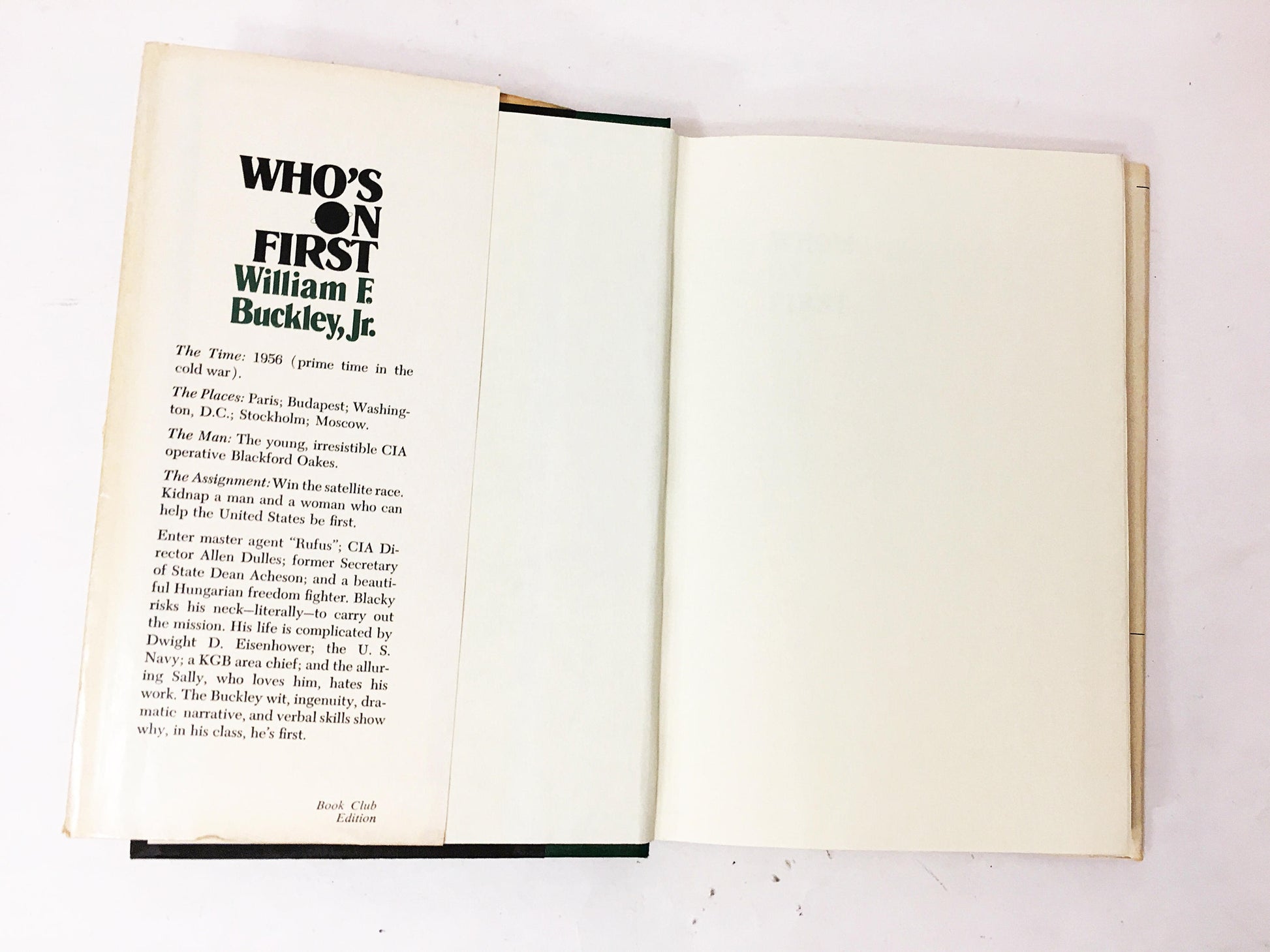 1980 Who's on First by William F Buckley, Jr Vintage book about Blackford Oakes and KGB spies in the race for space