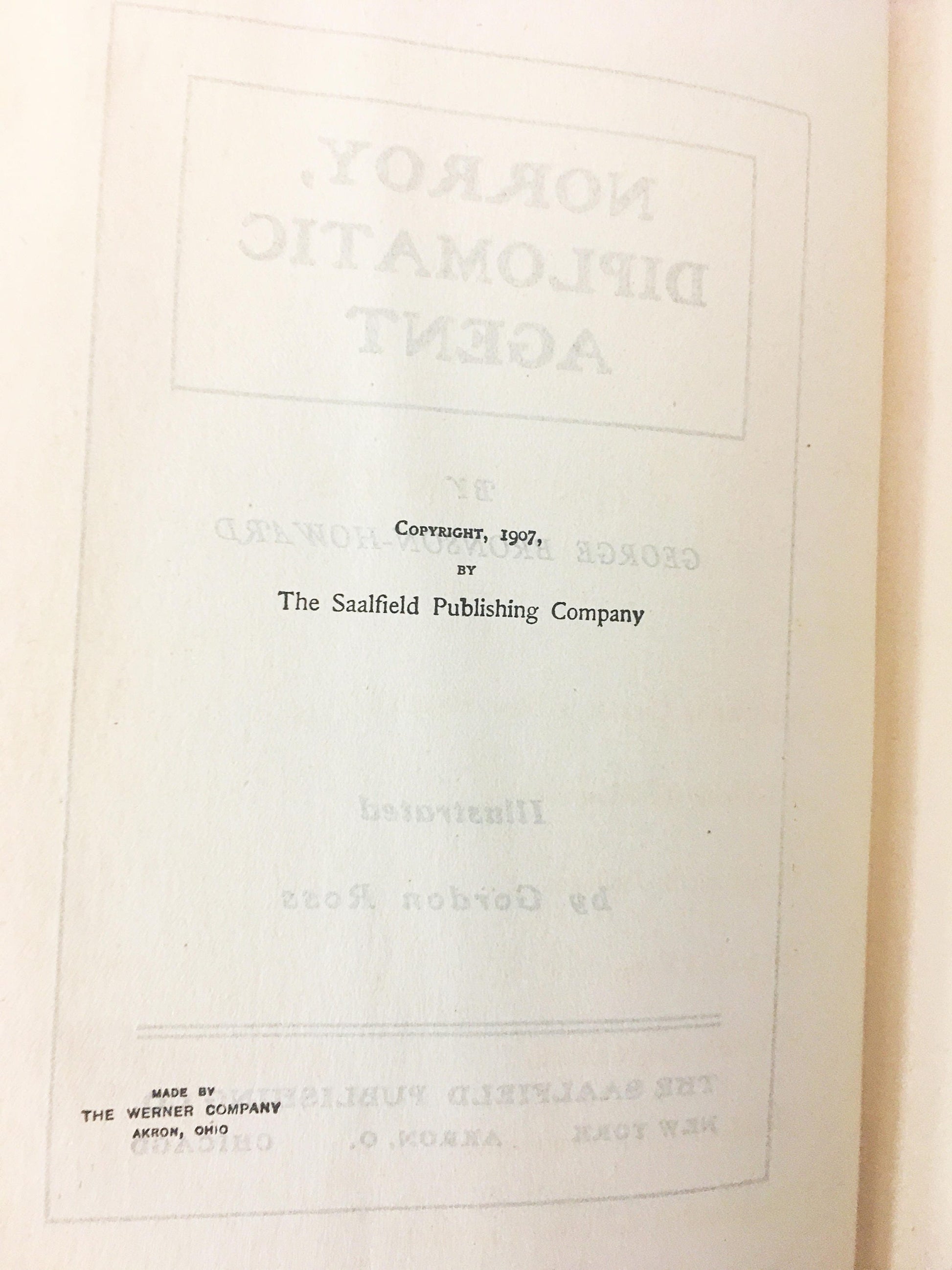 Norroy, Diplomatic Agent. First Edition vintage book circa 1907 by George Bronson-Howard. Saalfield. Spy Espionage CIA KGB. Book lover gift.