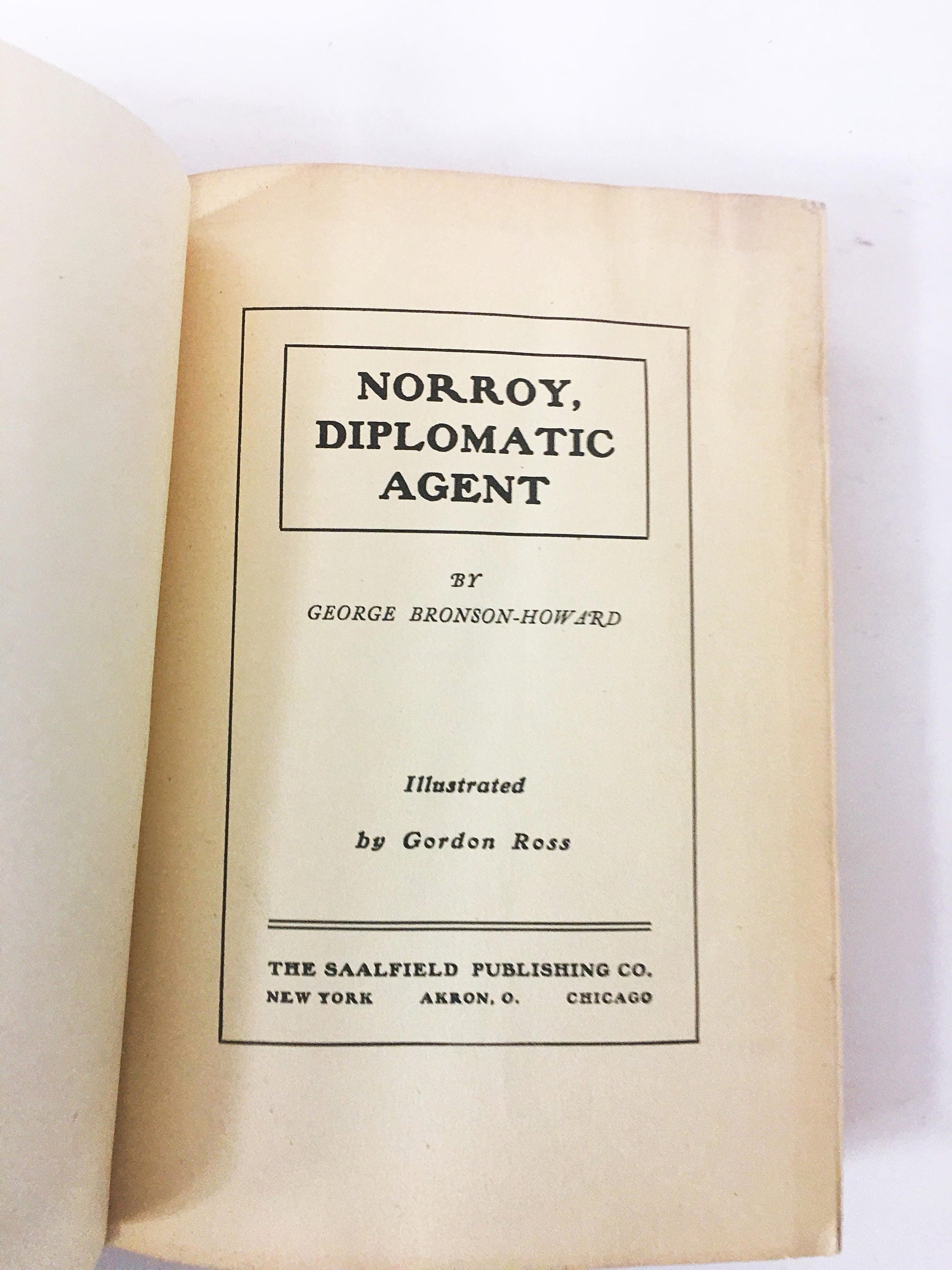 Norroy, Diplomatic Agent. First Edition vintage book circa 1907 by George Bronson-Howard. Saalfield. Spy Espionage CIA KGB. Book lover gift.