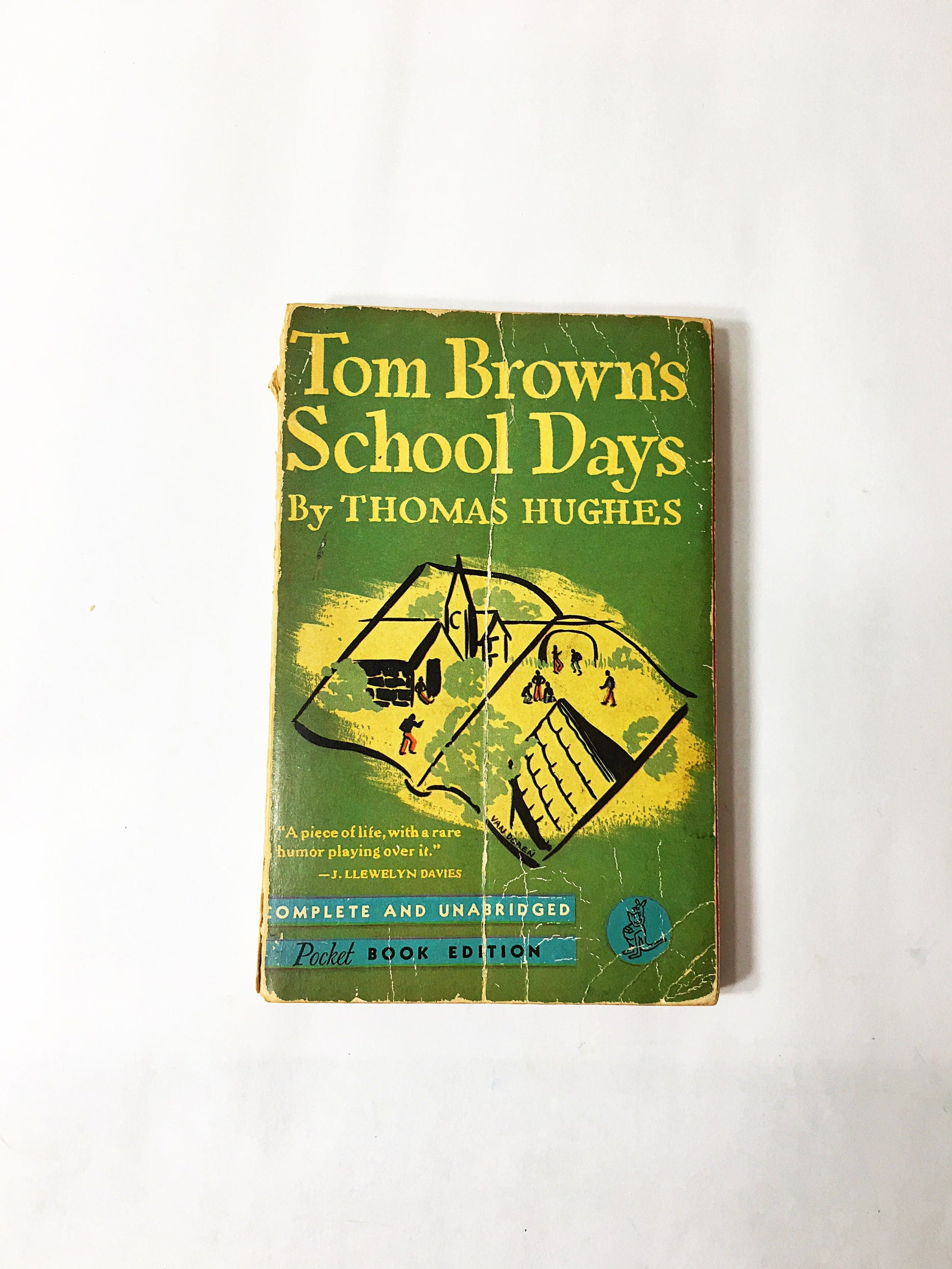 Tom Brown's School Days vintage paperback book circa 1940 by Thomas Hughes. Green Prop set decor Boy's strength of character in England.