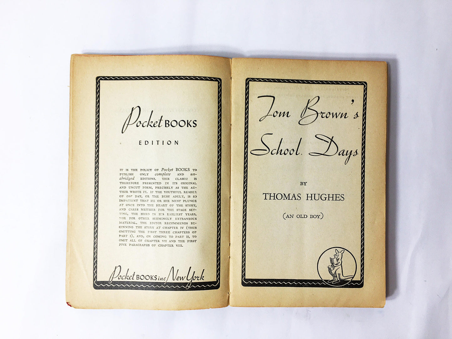 Tom Brown's School Days vintage paperback book circa 1940 by Thomas Hughes. Green Prop set decor Boy's strength of character in England.