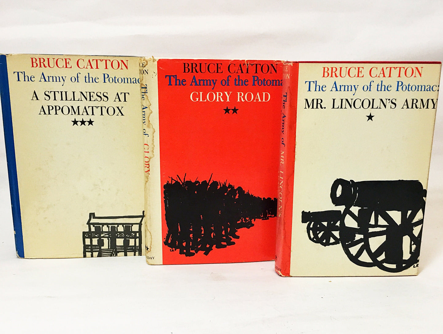 1953 Catton Army of the Potomac 3 volume vintage book set Mr. Lincoln's Army; Glory Road; Stillness at Appomattox. Prop staging home decor