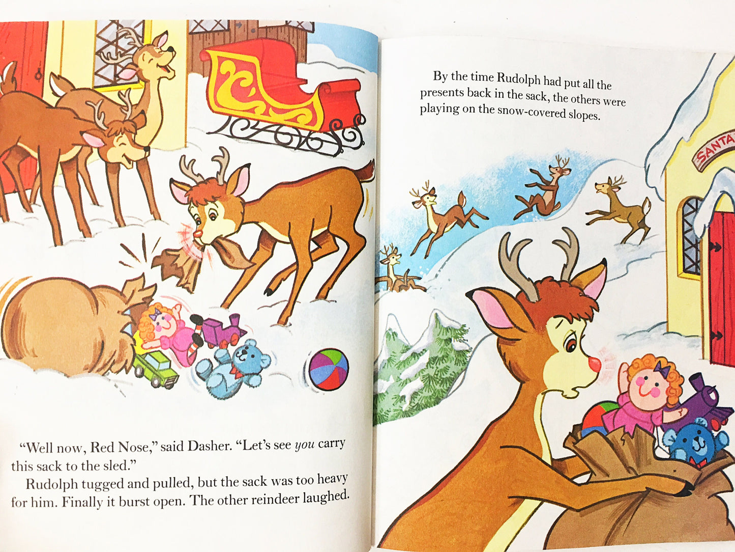 Rudolph the Red-Nosed Reindeer Shines Again vintage Little Golden Book circa 1982. Children's stocking stuffer Santa Frosty. Darrell Baker