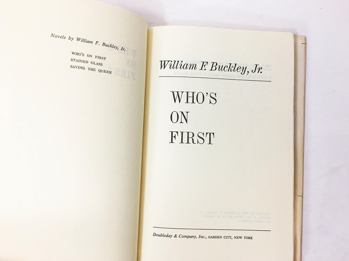 1980 Who's on First by William F Buckley, Jr Vintage book about Blackford Oakes and KGB spies in the race for space