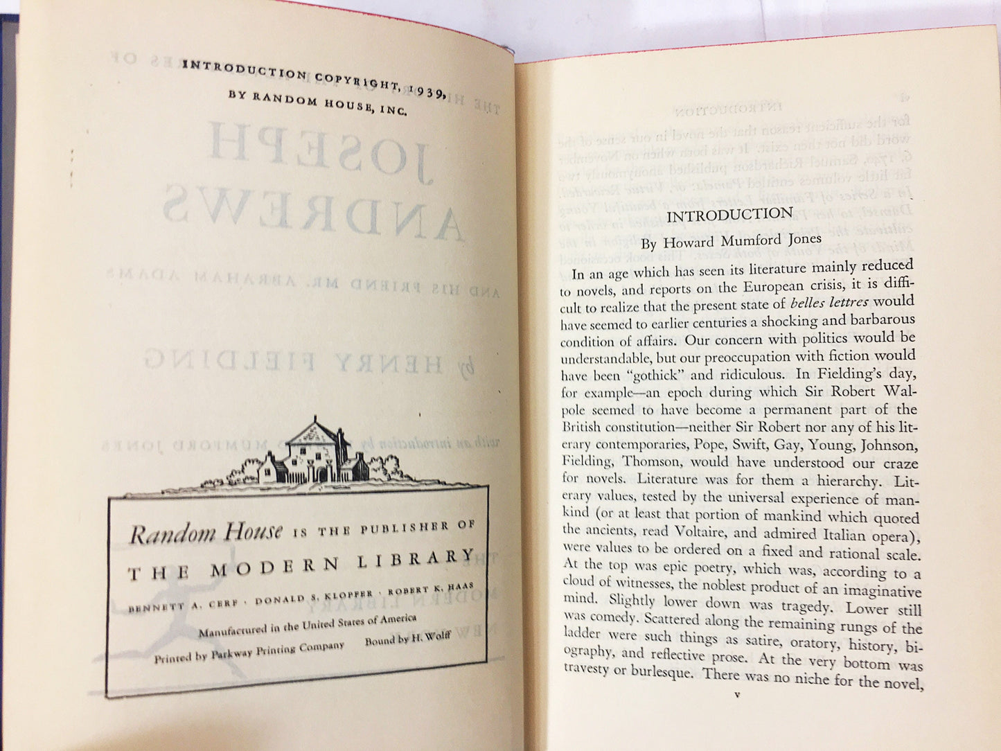 1939 History and Adventures of Joseph Andrews vintage book marks the beginning of Henry Fielding's career as a serious novelist Blue decor