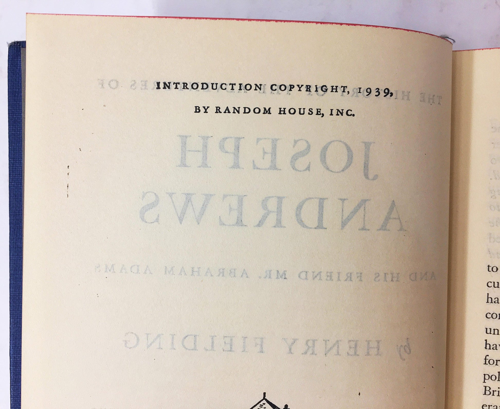 1939 History and Adventures of Joseph Andrews vintage book marks the beginning of Henry Fielding's career as a serious novelist Blue decor