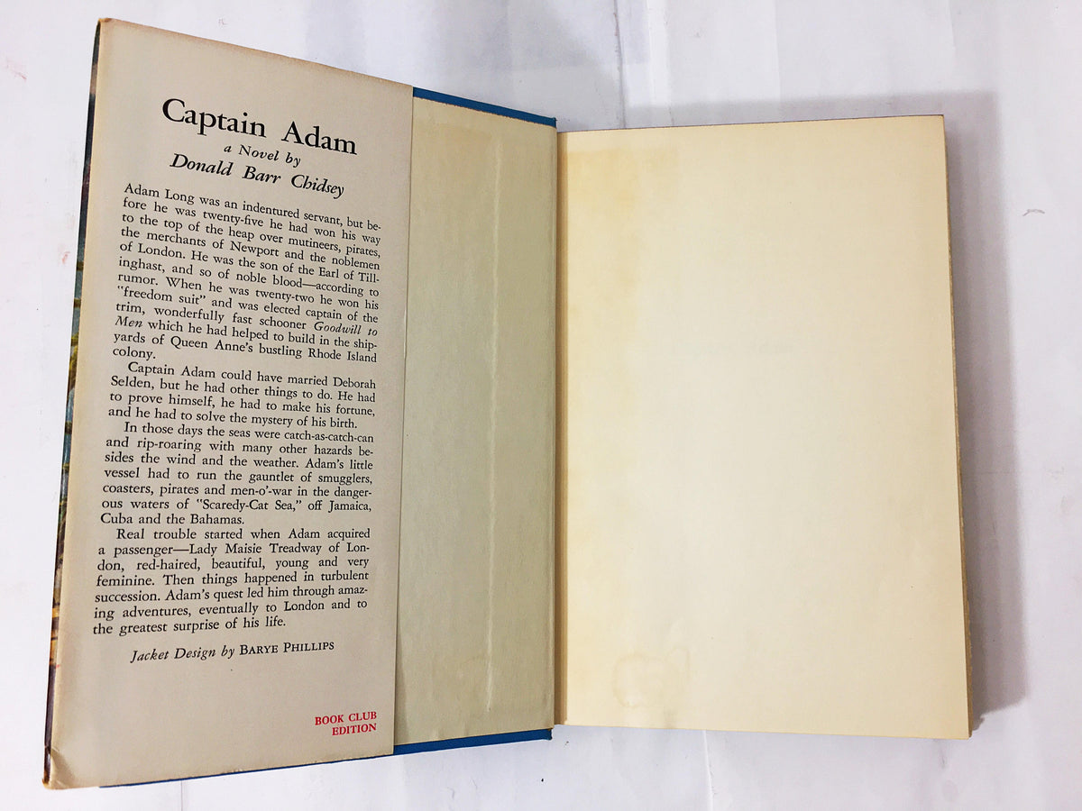 Captain Adam Vintage FIRST EDITION book about love and independence Pulp fiction by Donald Barr Chidsey circa 1953. Home bookshelf decor