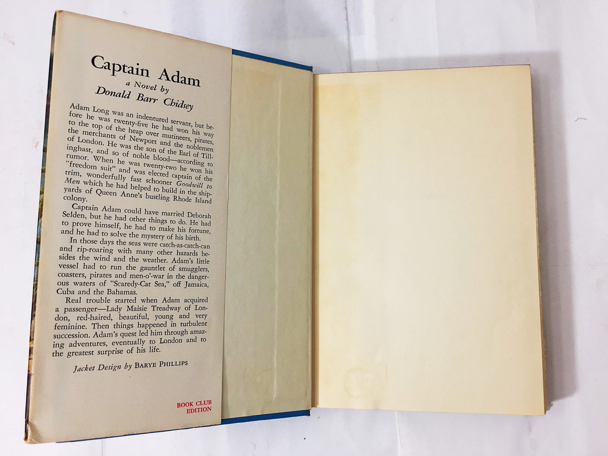 Captain Adam Vintage FIRST EDITION book about love and independence Pulp fiction by Donald Barr Chidsey circa 1953. Home bookshelf decor