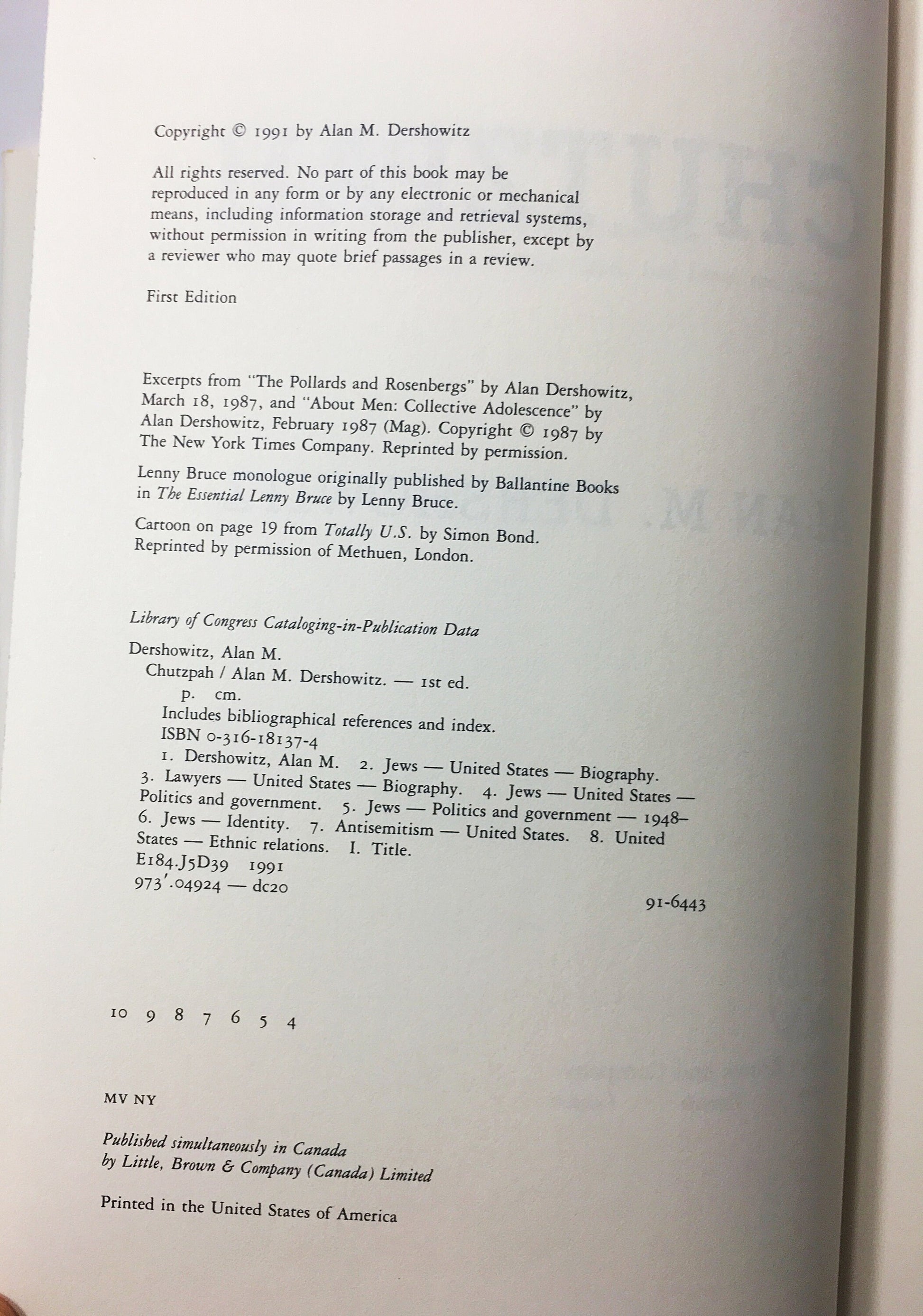 Chutzpah by Alan Dershowitz circa 1991. FIRST EDITION vintage book about expressing Judaism historically and today. Jewish identity. Gift