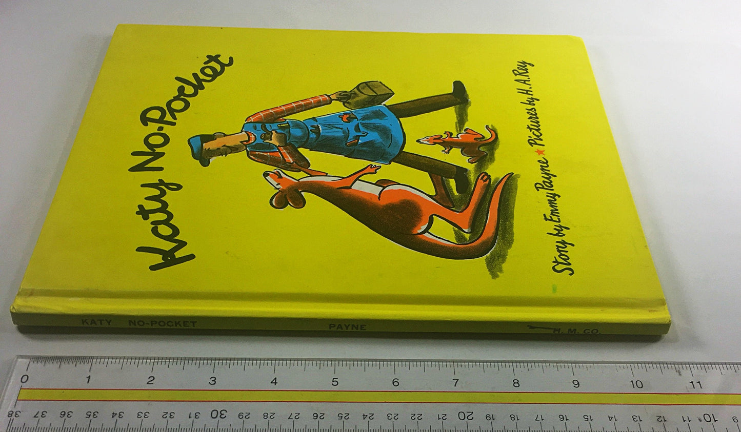 Curious George Katy No-Pocket. Vintage children's book illustrated by HA Rey circa 1972. Yellow book decor.