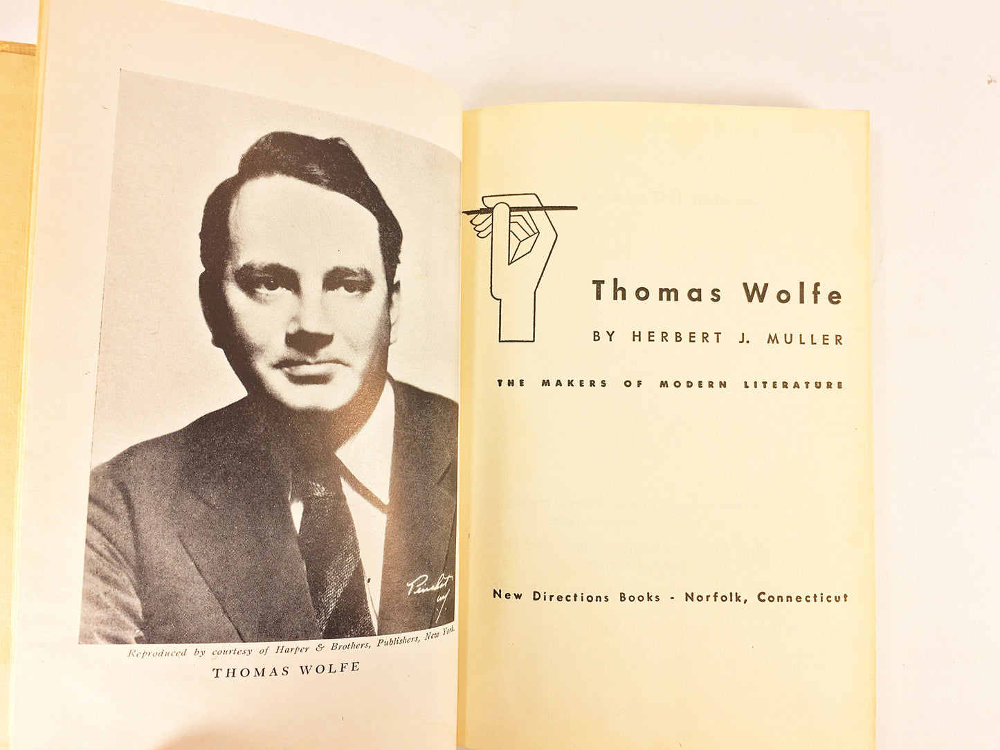 Thomas Wolfe by Herbert J Muller. Vintage book circa 1947. Biography. North Carolina's famous writer. Yellow home decor