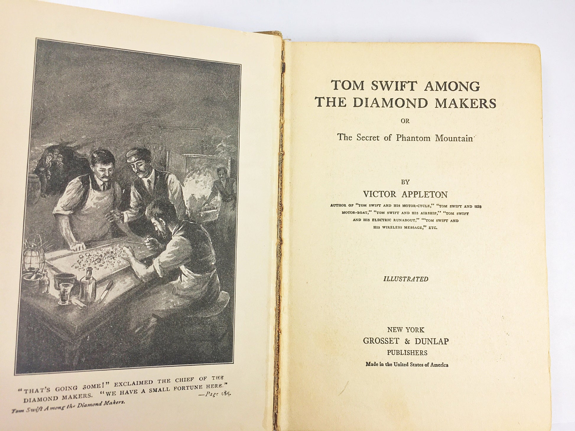 1941 Tom Swift Among the Diamond Makers, or, The Secret of Phantom Mountain (Series Book 7). Vintage book by Appleton. Grosset & Dunlap