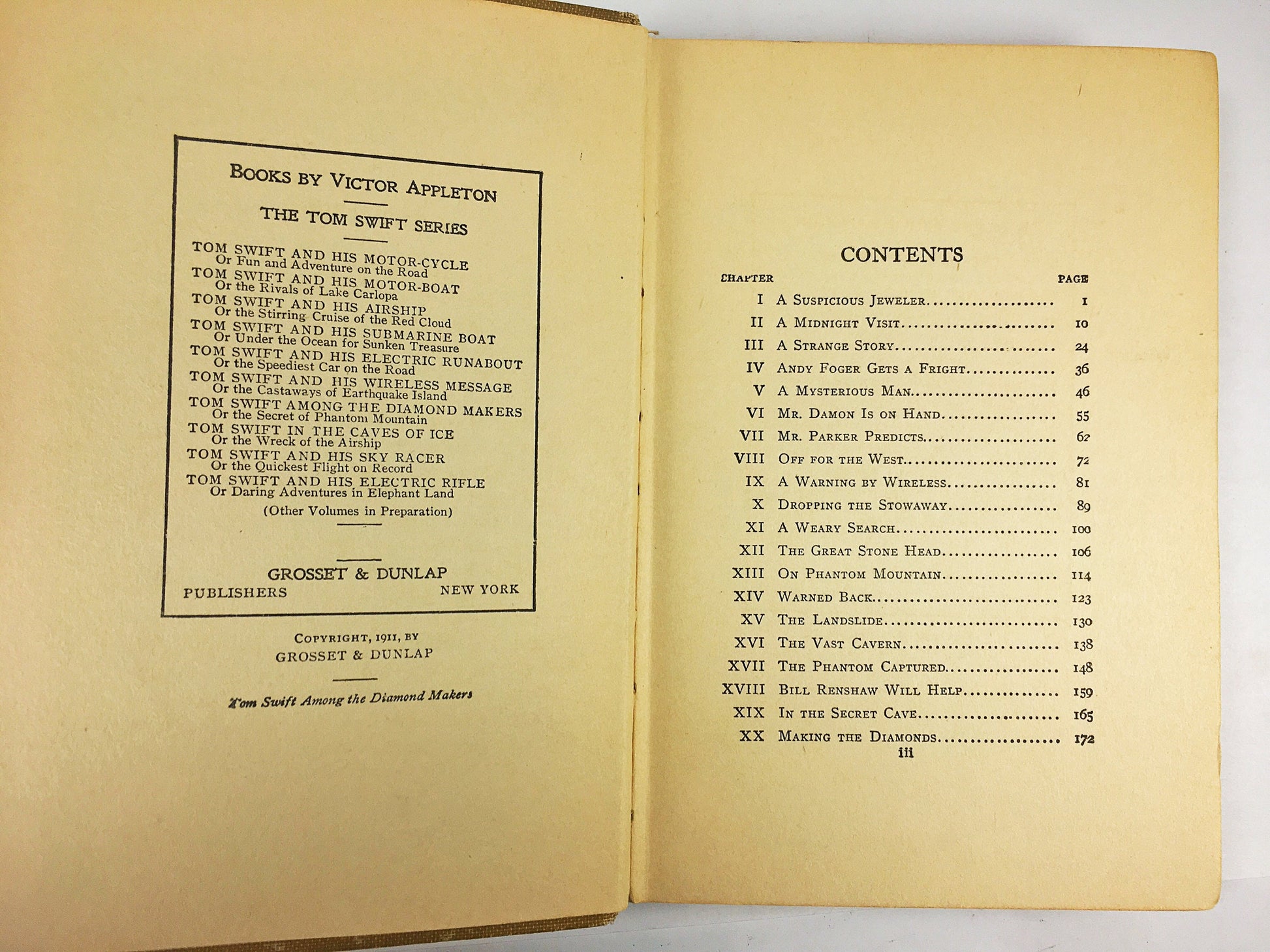 1941 Tom Swift Among the Diamond Makers, or, The Secret of Phantom Mountain (Series Book 7). Vintage book by Appleton. Grosset & Dunlap