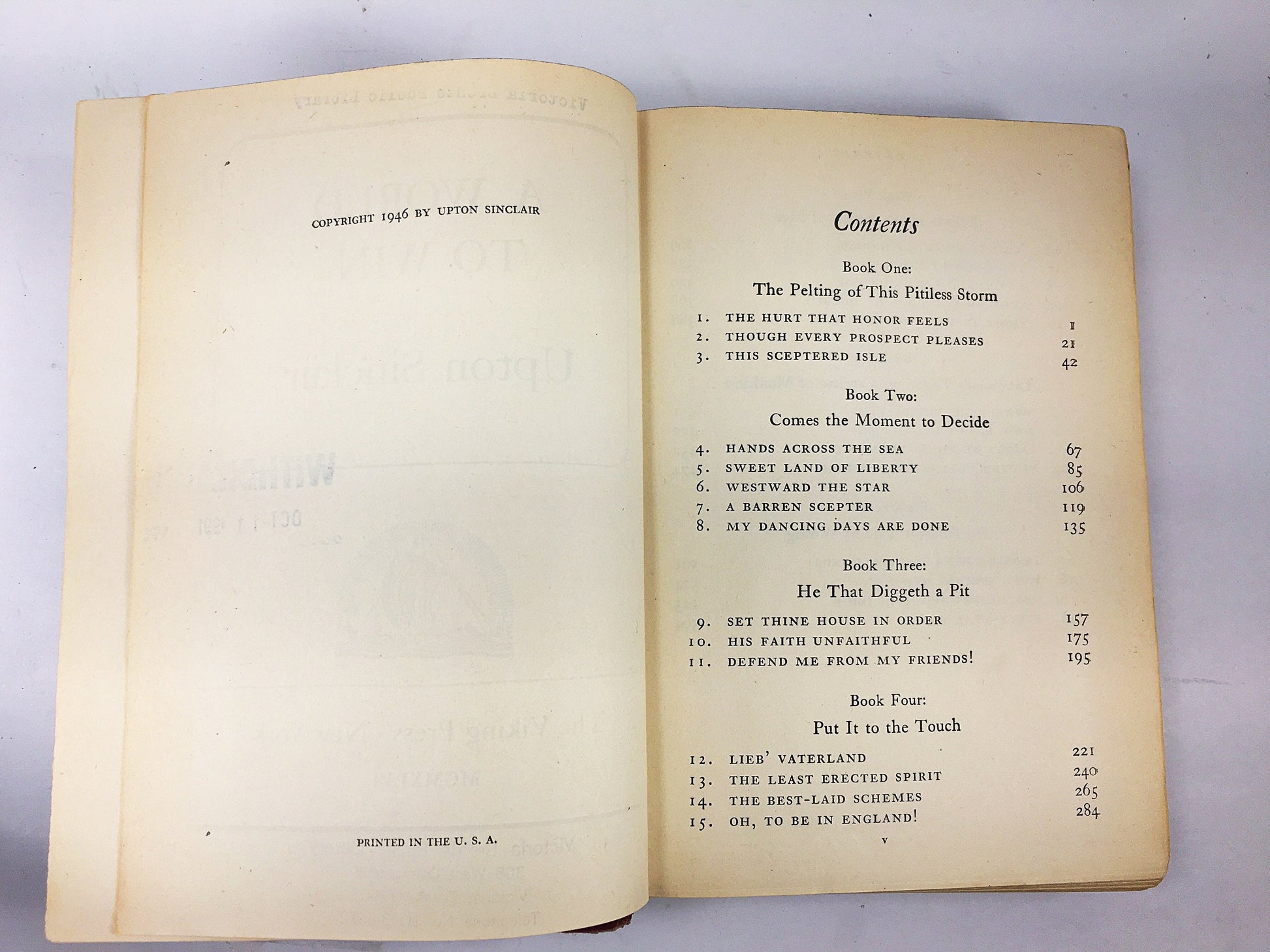 A World to Win by Upton Sinclair. FIRST EDITION vintage book circa 1946. Lanny Budd series. Pulitzer Prize winning author. Red book decor