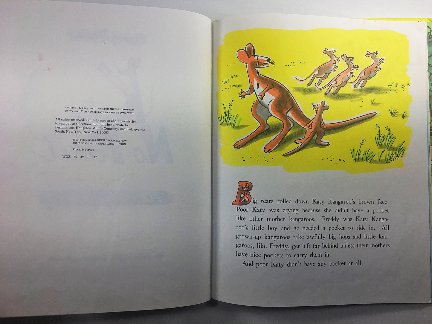 Curious George Katy No-Pocket. Vintage children's book illustrated by HA Rey circa 1972. Yellow book decor.