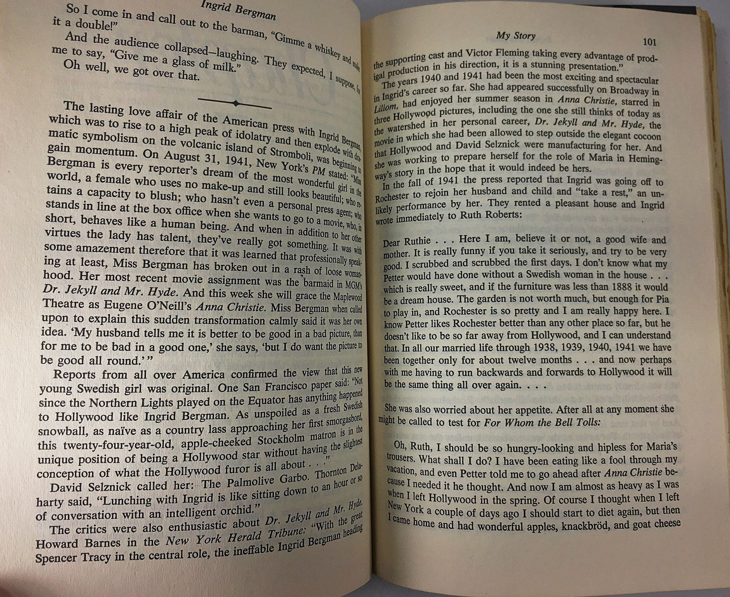 Ingrid Bergman, My Story. Vintage biography circa 1980. Exposé about Ingrid Bergman, Hollywood's greatest leading actress. Book gift