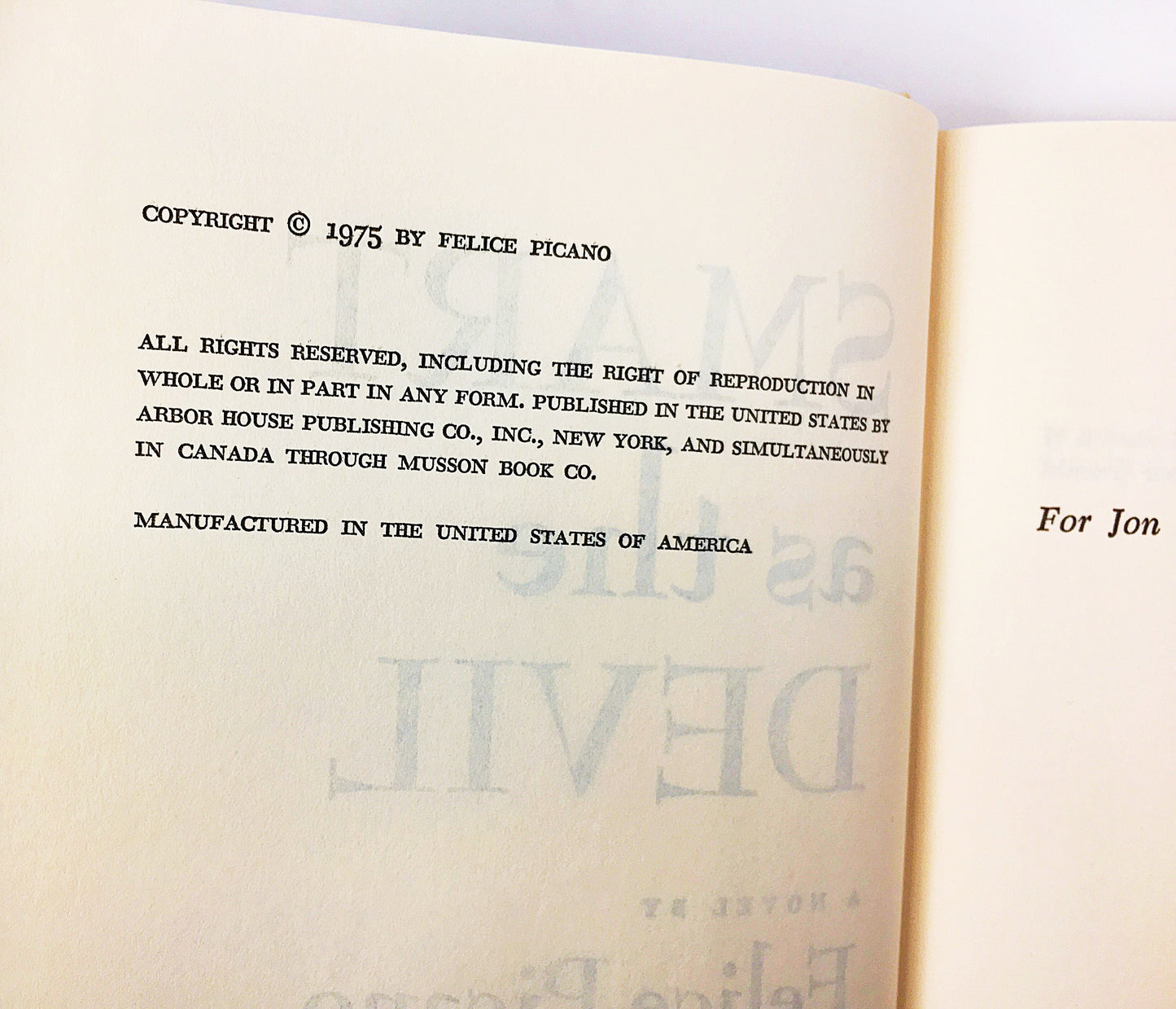 Smart As the Devil vintage book by Felice Picano circa 1975 about a boy who may be possessed and a very modern psychologist.