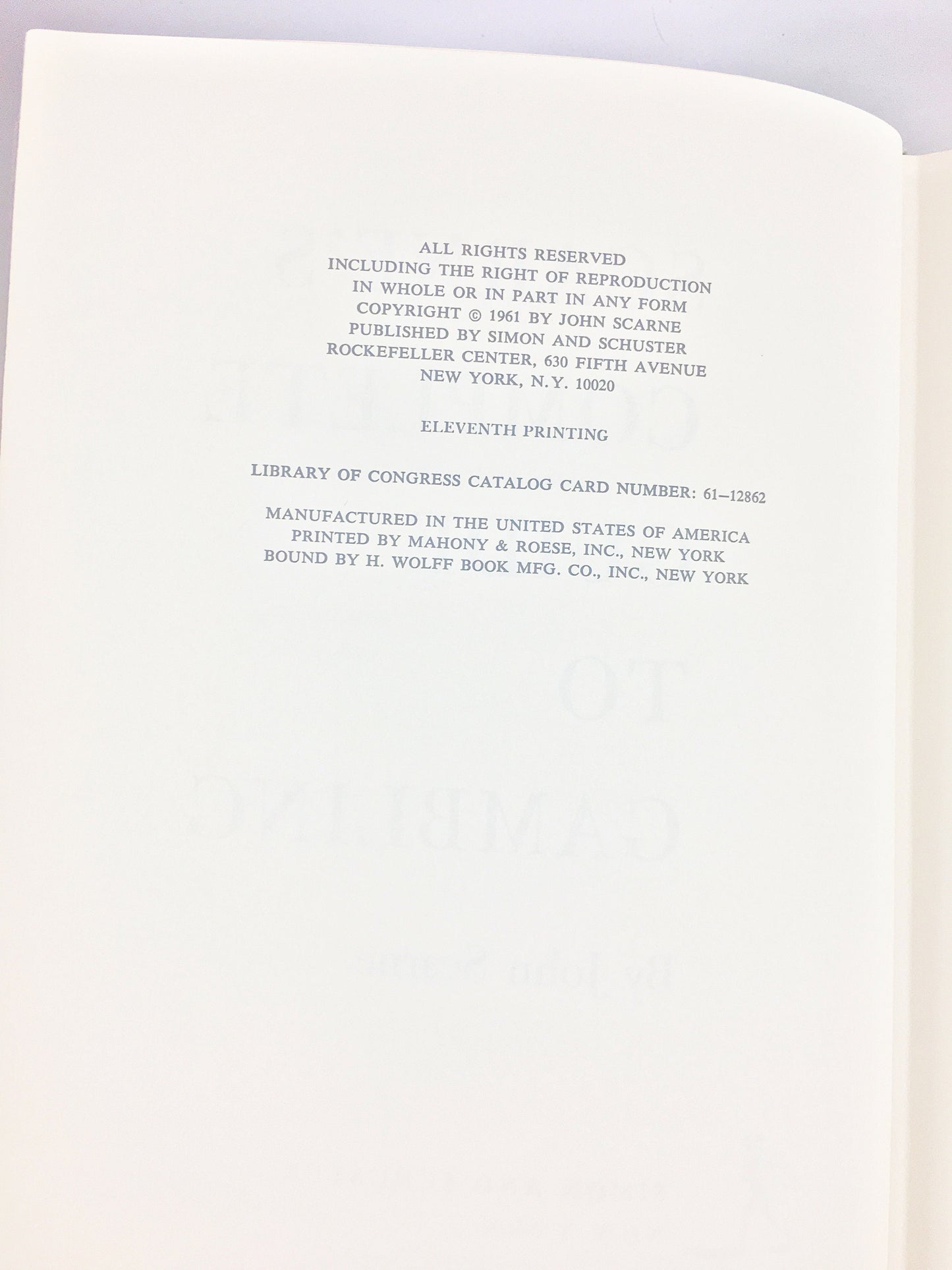 John Scarne's Complete Guide to Gambling FIRST EDITION vintage book circa 1961 by the foremost gambling expert. House percentages, strategy