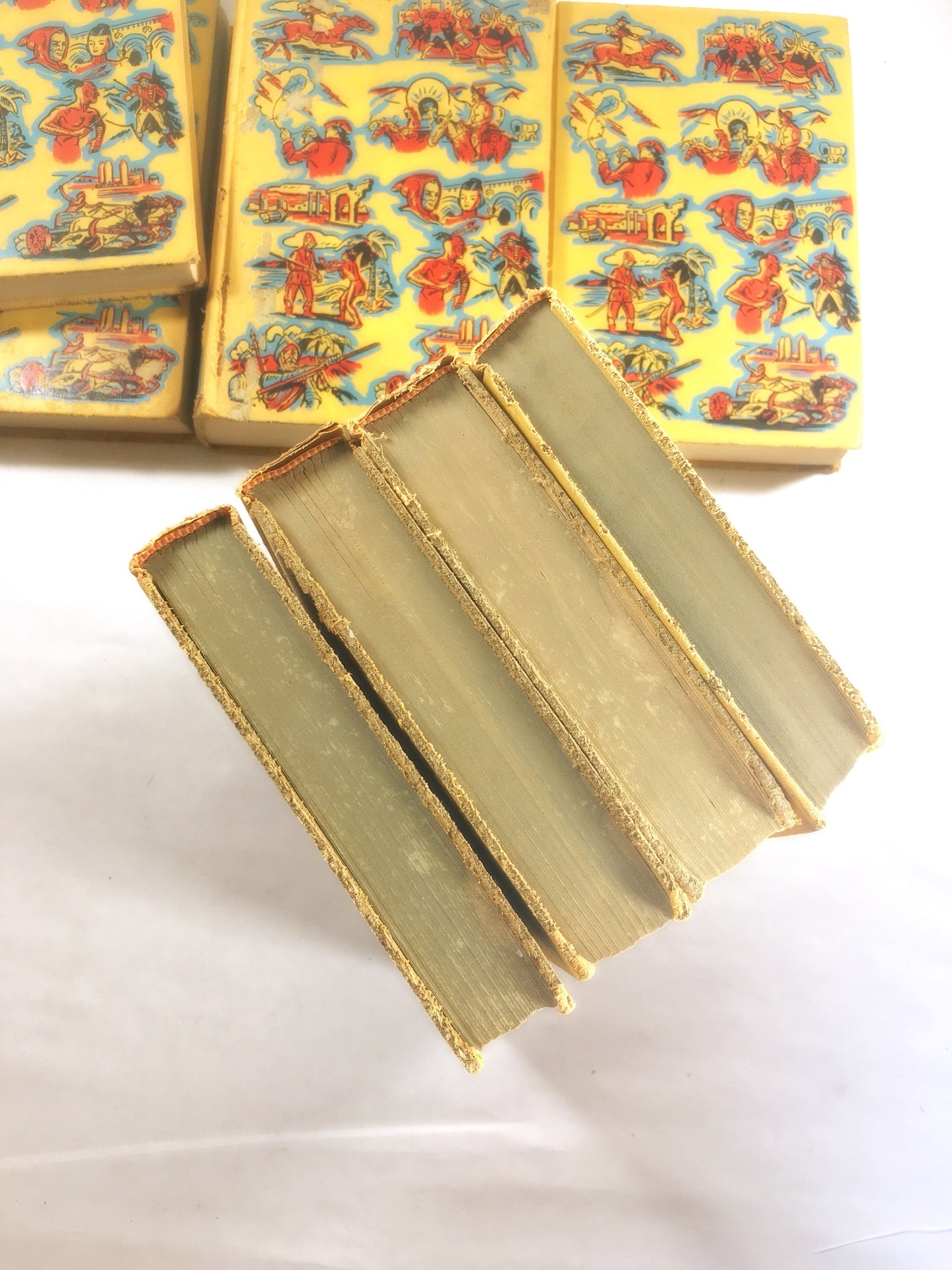1937 Young Folks Library for Boys & Girls children's Junior Classics 9 volume book lot Vintage book set Nursery Yellow bookshelf decor